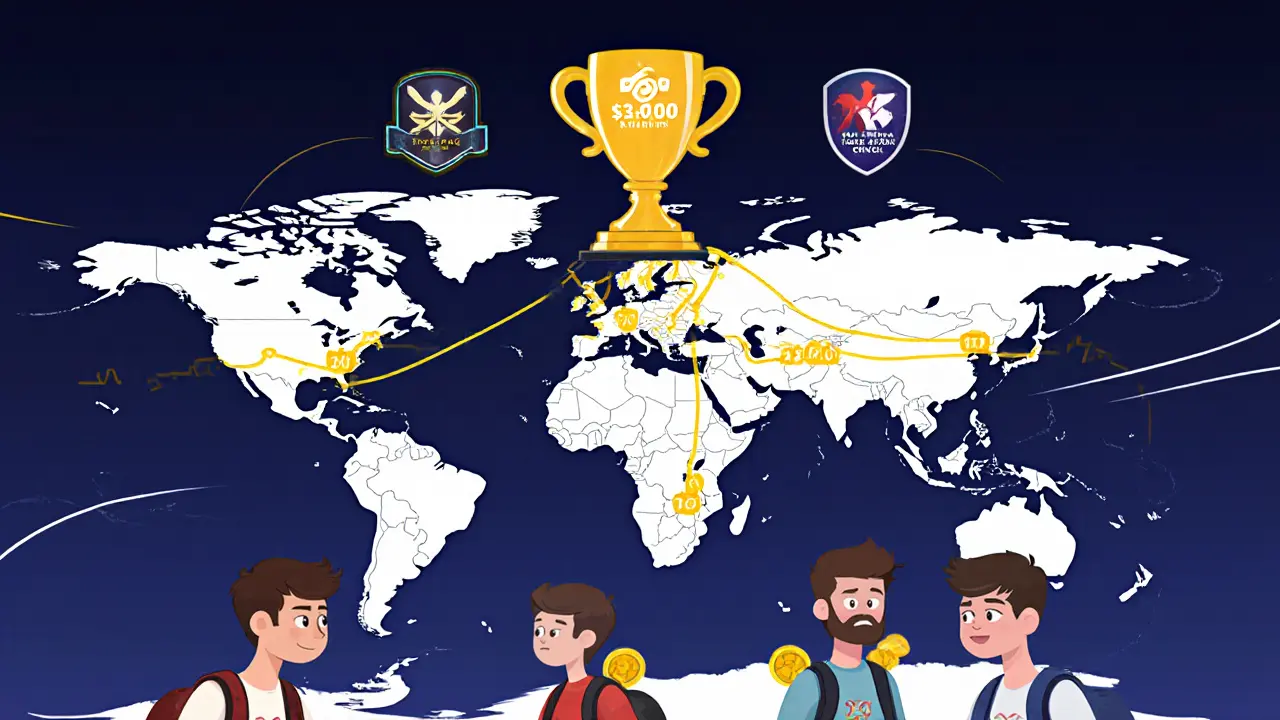 Маршрут DPC по Dota 2 2025: игроки летают по миру, собирая очки к The International с фиксированным призом.