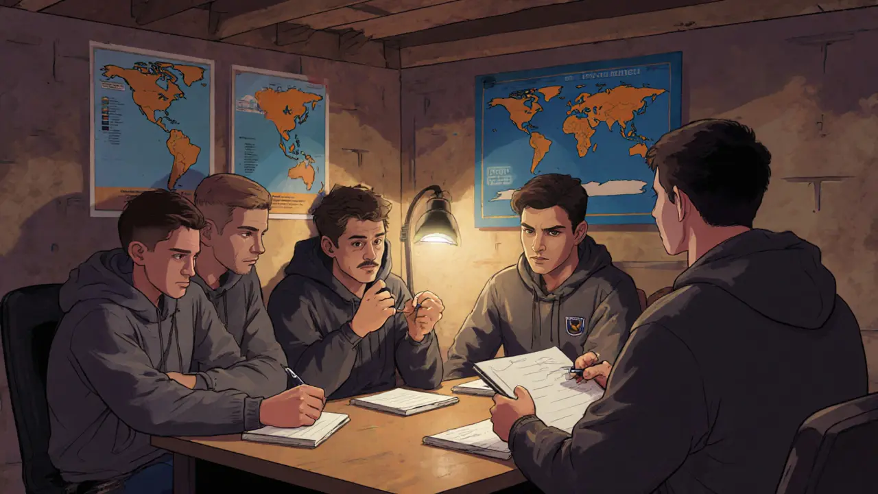 Команда киберспортсменов ведёт дневник эмоций за столом во время буткемпа.