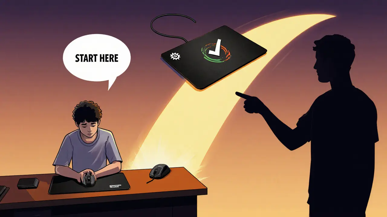 Новичок переходит от маленького коврика к идеальному размеру, символизируя прогресс в игре.