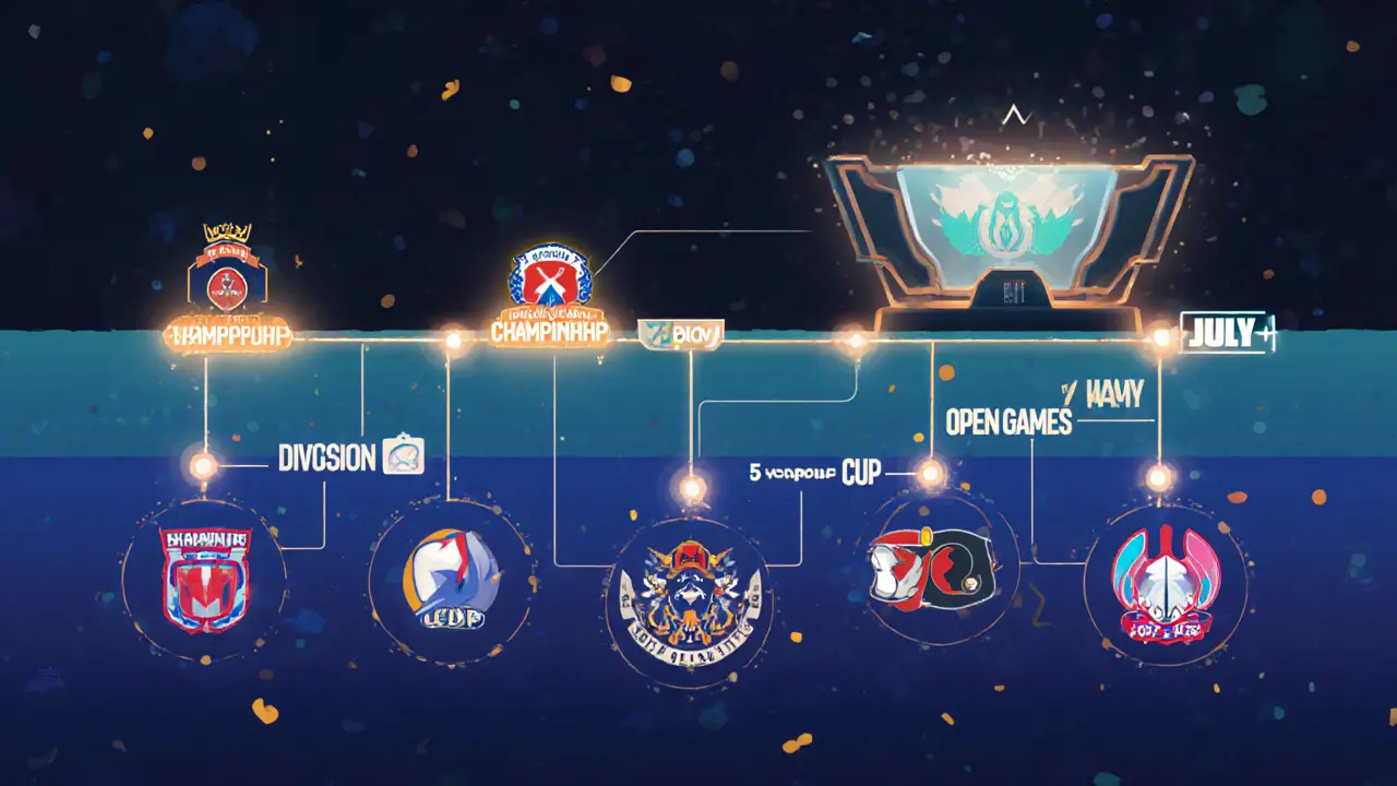 Схема турнира: от региональных отборов до финалов и Кубка России, визуализированная как цепочка событий.