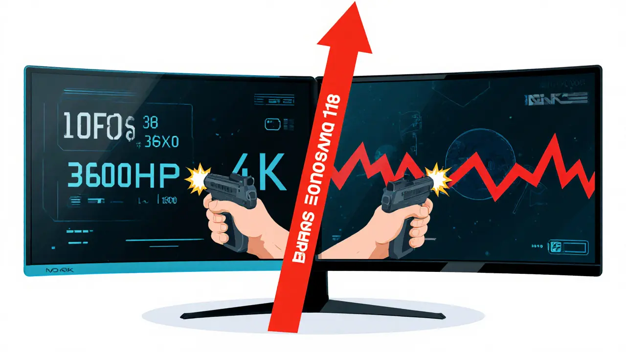 Сравнение: 1080p с 360 Гц против 4K с лагами, визуализация задержки ввода.