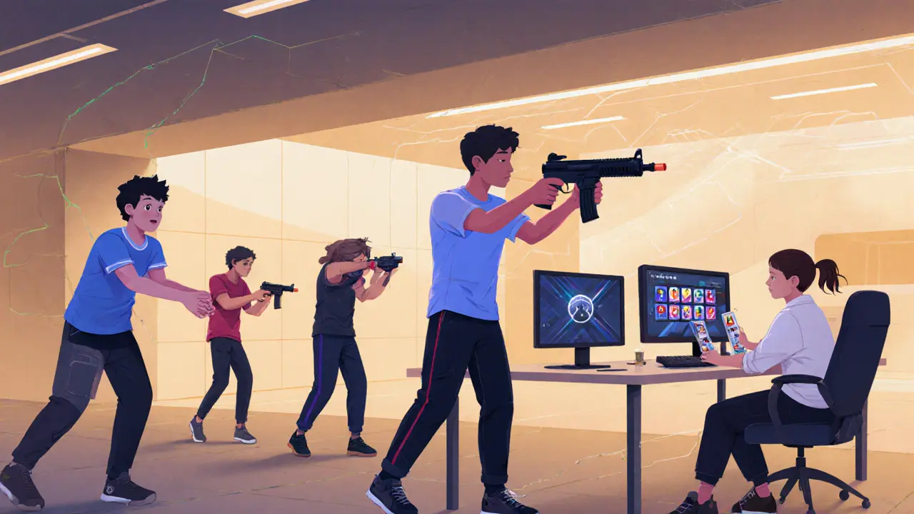 Юные киберспортсмены тренируются: делают зарядку, играют и анализируют матчи в академии.