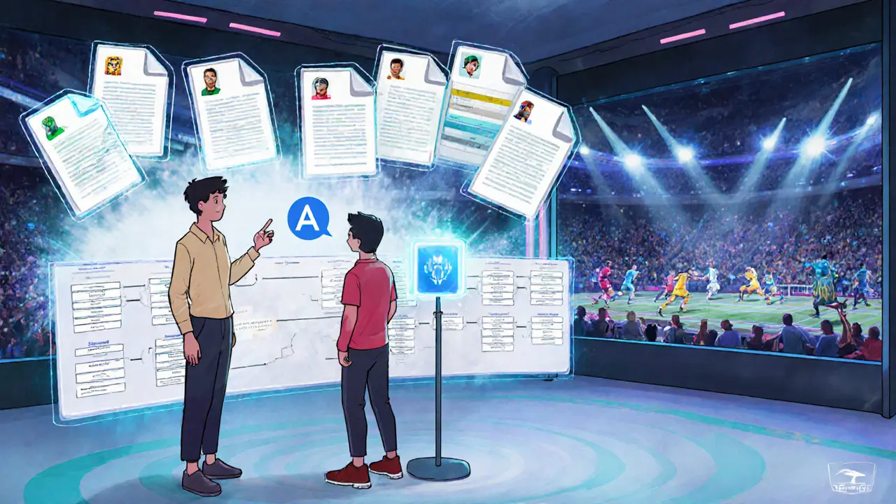 Юный игрок тренирует драфт в виртуальной среде с шаблонами и AI-помощником.