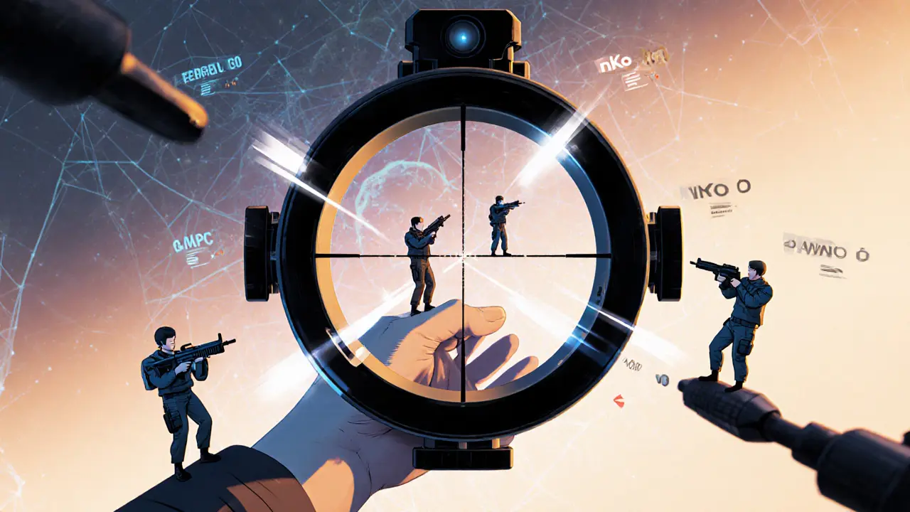 Концептуальное изображение прицела как продолжения руки игрока с профильными настройками вокруг.