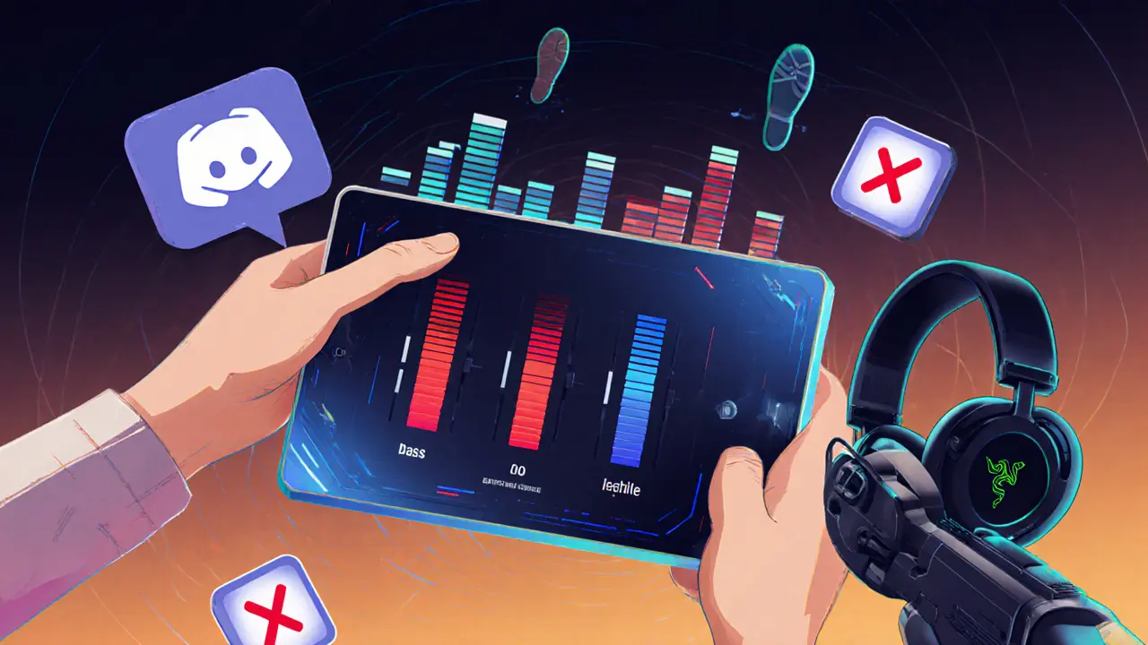 Гamer настраивает эквалайзер: басы вниз, высокие частоты вверх — звук становится четким.