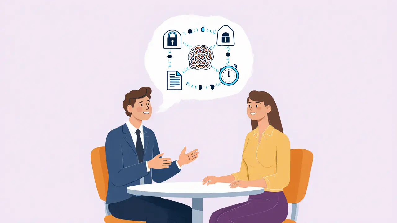 Наставник спокойно объясняет новичку рабочие процессы