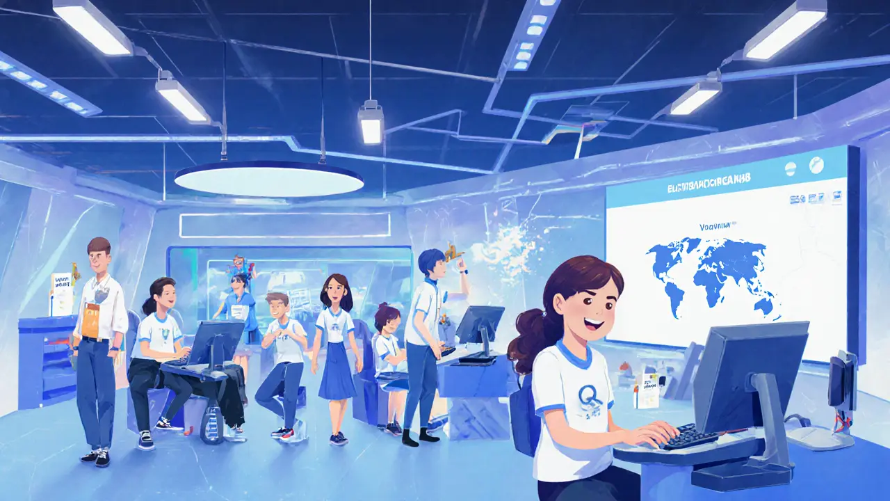 Региональный хаб в маленьком городе, игроки используют бесплатные станции под светом LED.