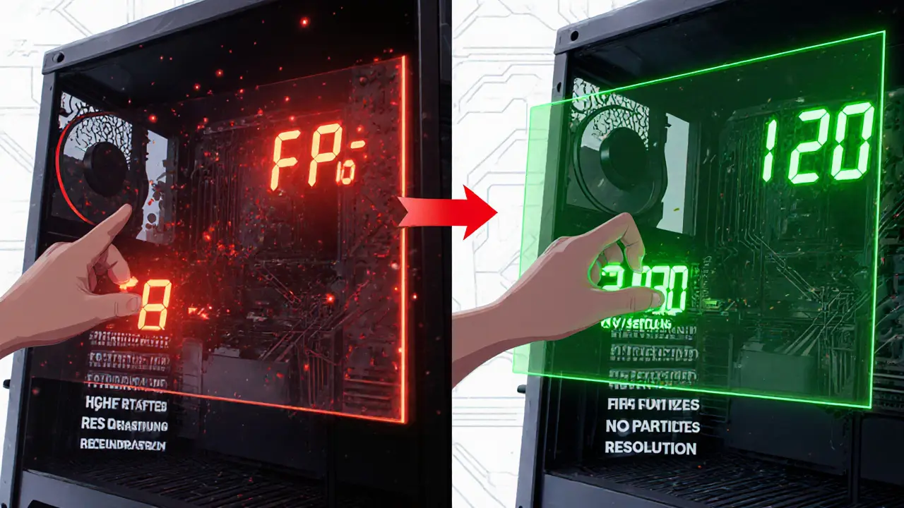 Сравнение: слева — тормозящая графика с высокими настройками, справа — оптимизированная игра с 320 FPS и чистым изображением.