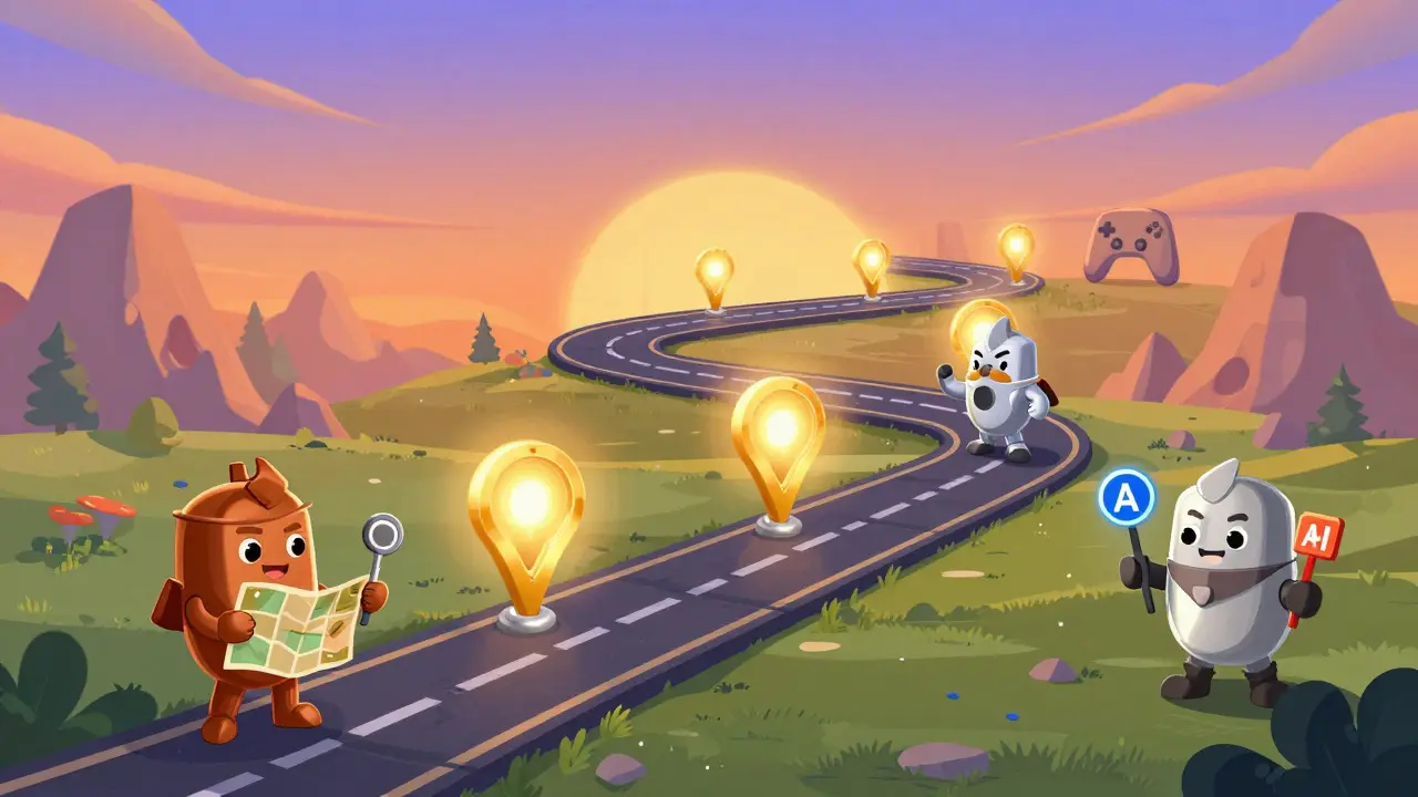 Путь игрока от Silver до Global Elite изображён как дорога с визуальными вехами, сопровождаемая AI-проводниками.