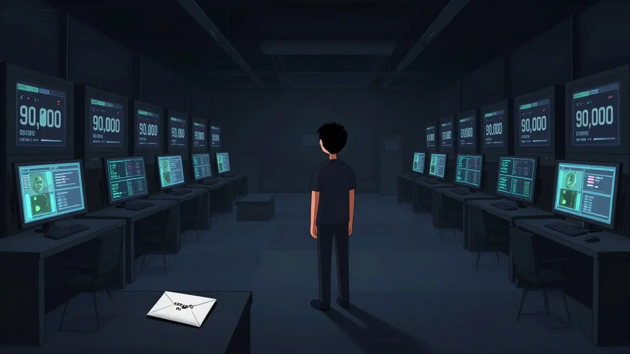 Разработчик Valve стоит в тёмной комнате с мониторами, показывающими 90 тысяч игроков.