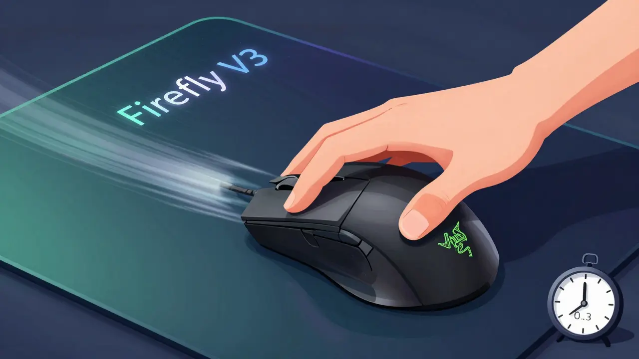 Игрок с пальцевым хватом делает широкий замах над длинным гладким ковриком, за ним — умный коврик с изменяющейся текстурой.