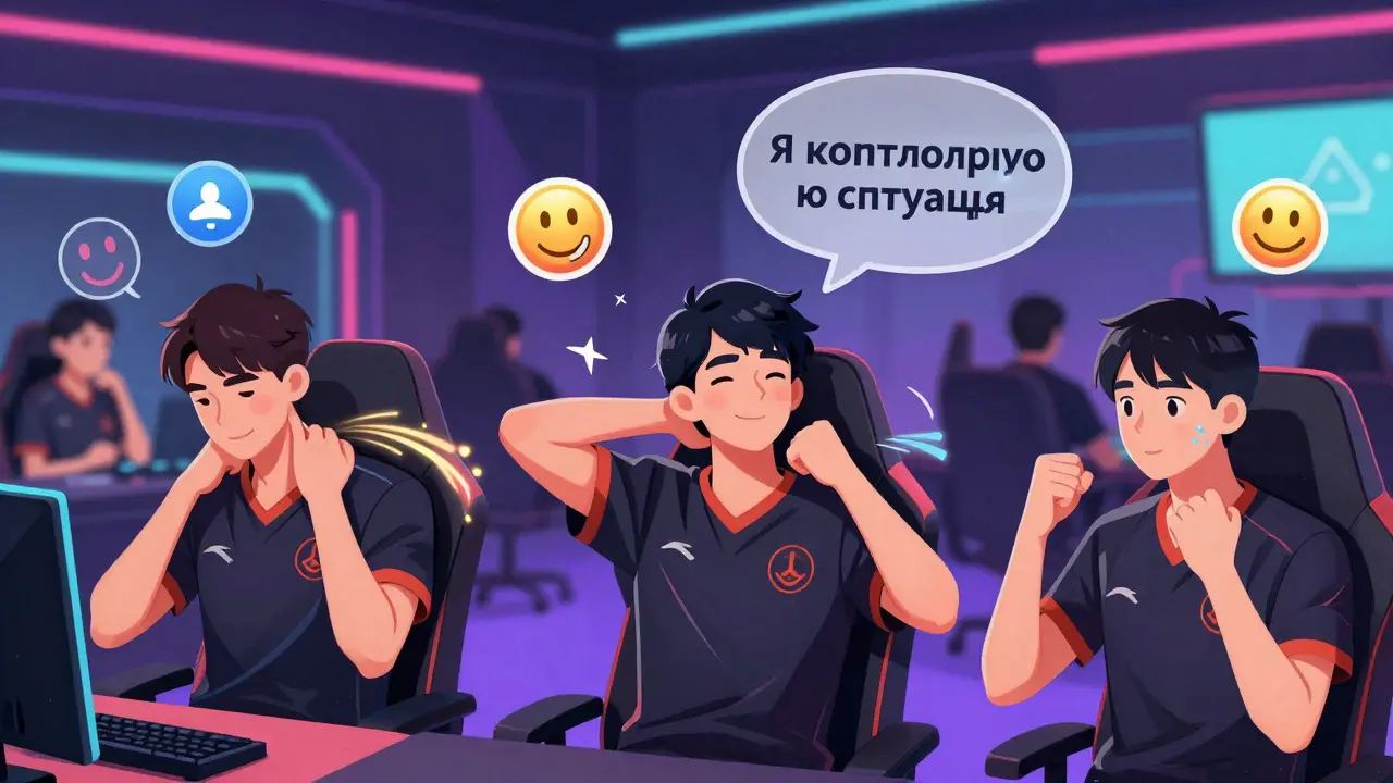 Киберспортсмены выполняют простые движения растяжки между раундами, восстанавливая тело и разум.