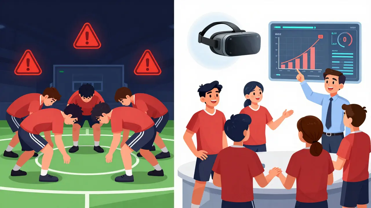 Две стороны одной команды: одна в поражении, другая после разбора — с прогрессом и надеждой.