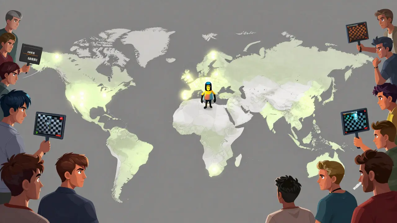 Глобальная карта с точками квалификаций, игрок из России играет против участников со всего мира.