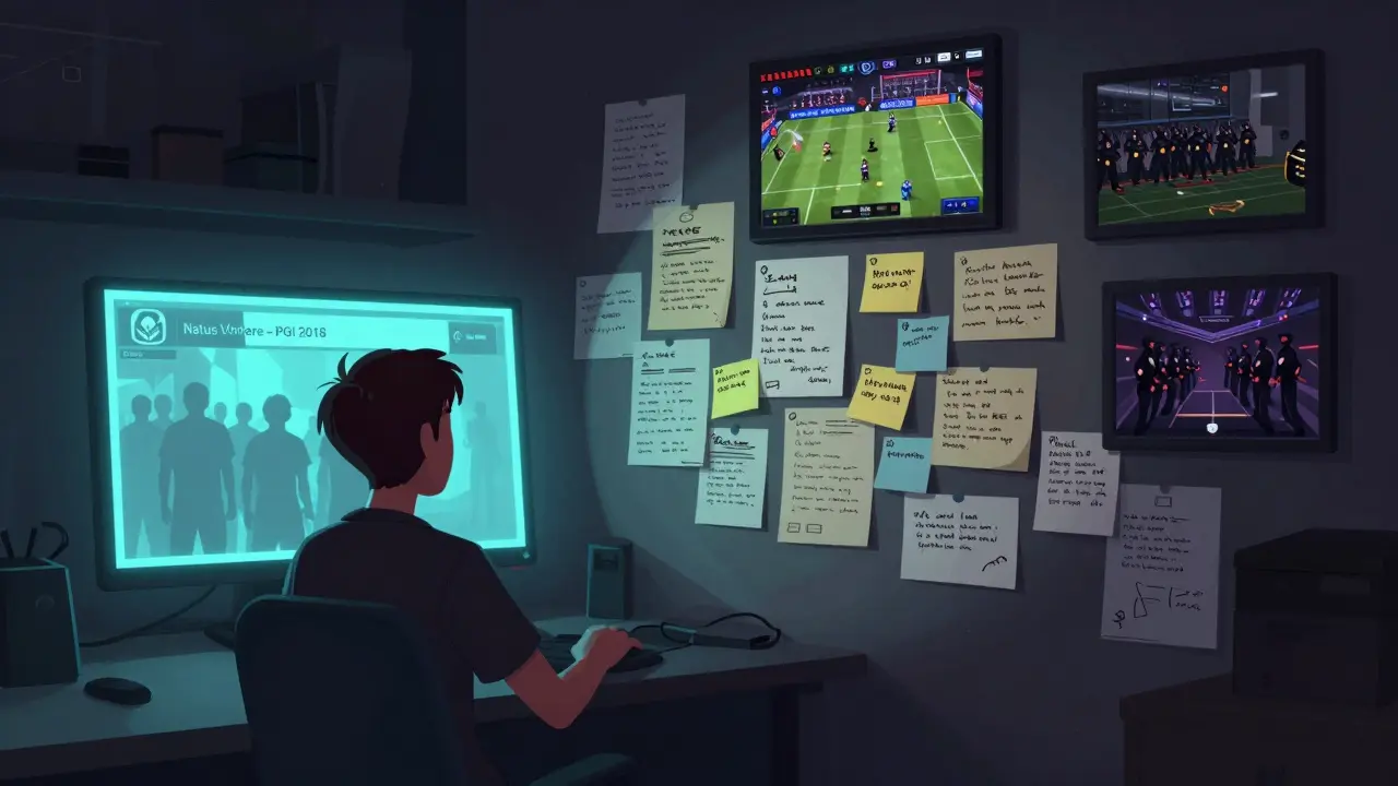 Игрок изучает записи матчей, где скрытые знания о сопернике становятся его оружием.