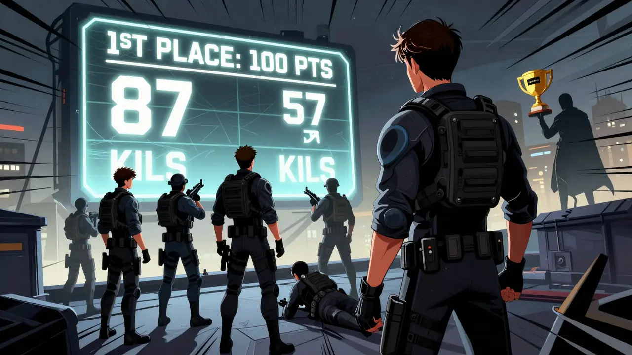 Команда с 57 убийствами проигрывает, не попав в топ-3, на фоне гигантского табло с призом.
