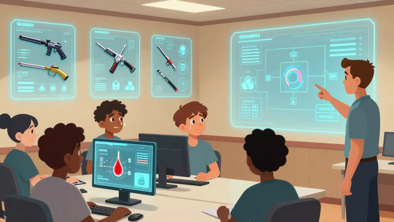 Новички проходят обучение в Arena Academy, изучая сотни предметов и механики ранений на интерактивных экранах.