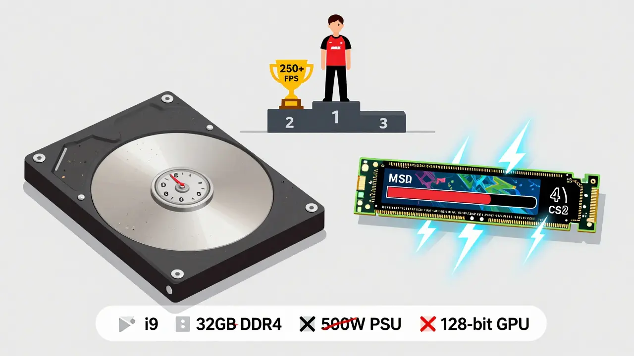 Сравнение загрузки карты с HDD и SSD: 14 секунд против 4 секунд в игре Counter-Strike 2.