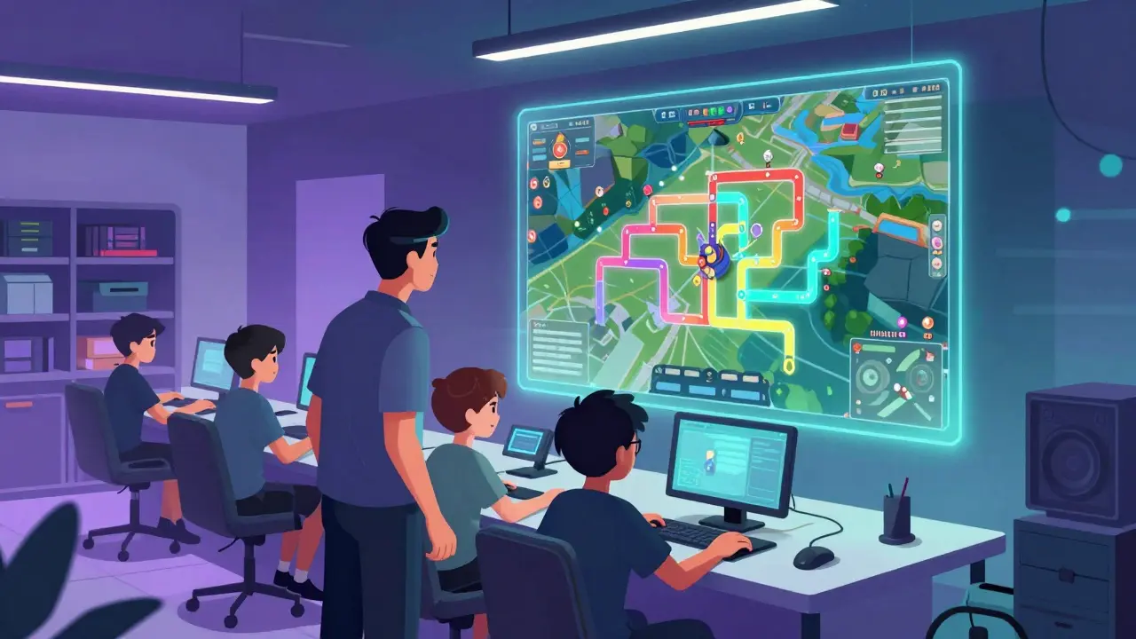 Тренер и игрок анализируют стратегию в киберспортивной академии