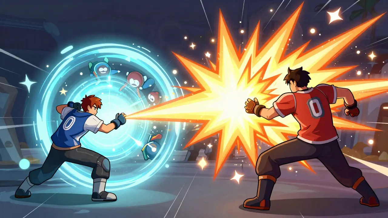 Два игровых персонажа используют синергию способностей для совместной атаки