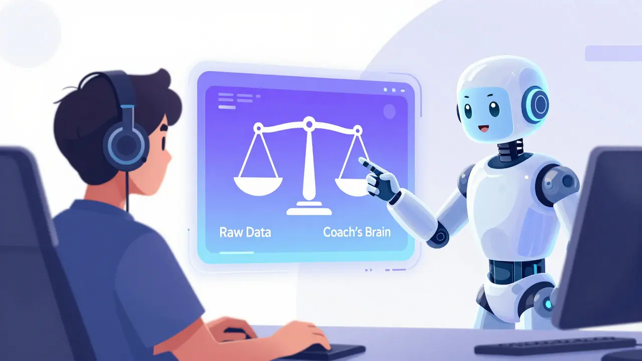 Геймер и AI-помощник анализируют баланс данных и тренерского опыта