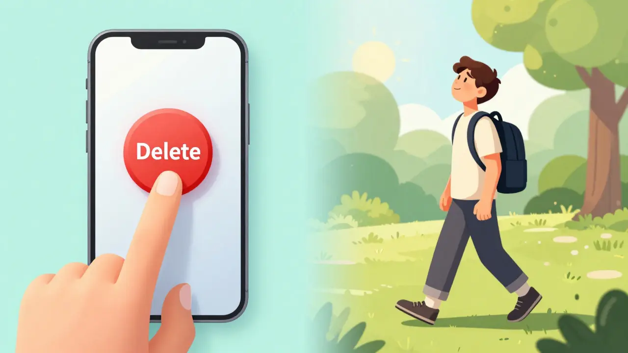 Геймер отключает телефон и гуляет в парке для восстановления психики