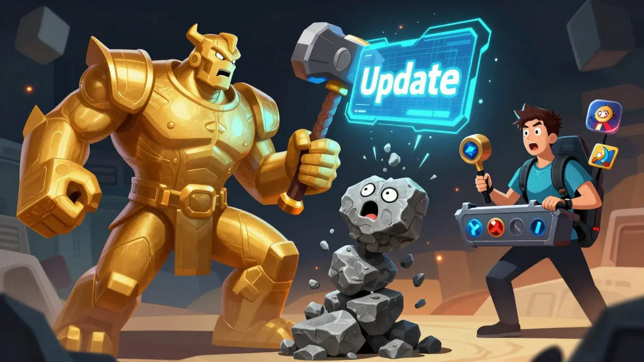 Геймер сталкивается с обновлением игры, которое ослабляет его основного персонажа