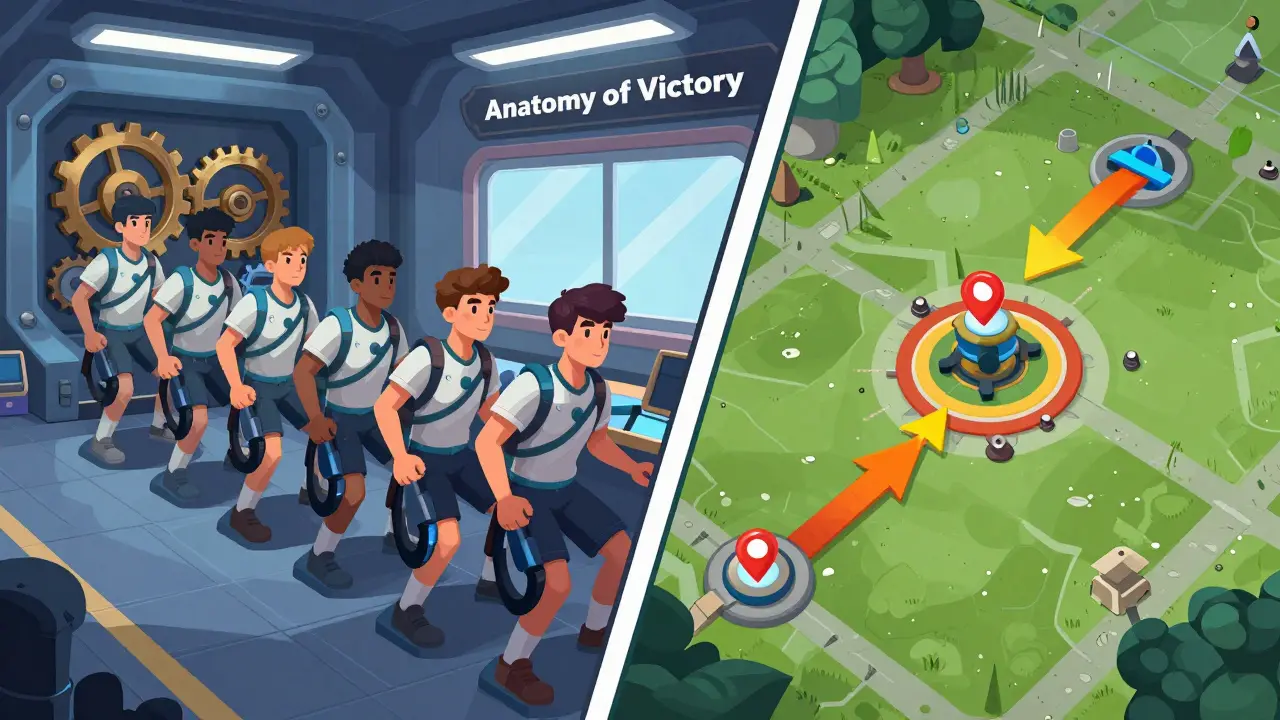 Иллюстрация процесса тренировок и тактической синергии пяти игроков команды T1