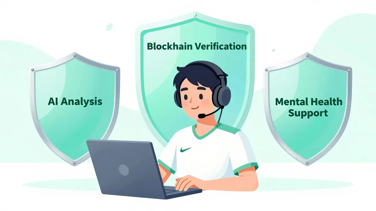 Киберспортсмен под защитой трех слоев безопасности: ИИ, блокчейна и психологической поддержки.