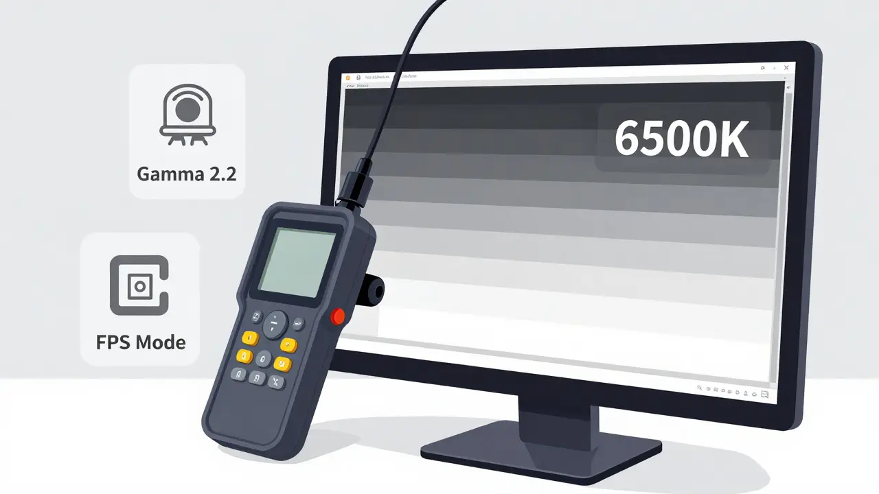 Профессиональный калибратор на экране монитора с параметрами цветопередачи