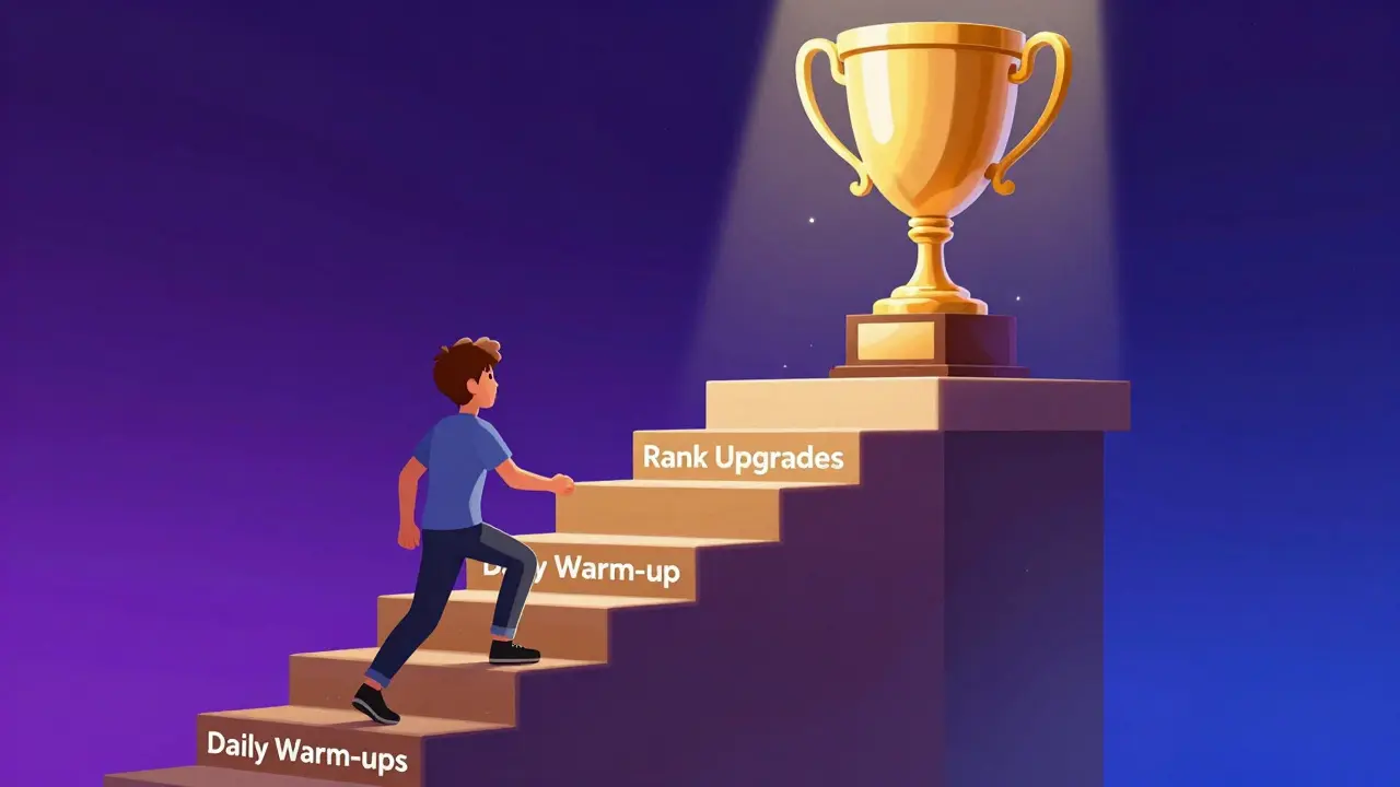 Путь киберспортсмена в виде лестницы уровней от ежедневных тренировок до чемпионского кубка