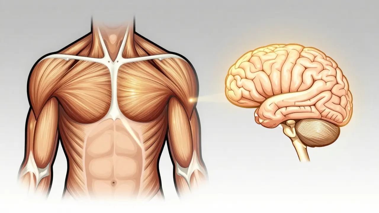 Схематичное изображение работы диафрагмы и мозга при глубоком дыхании