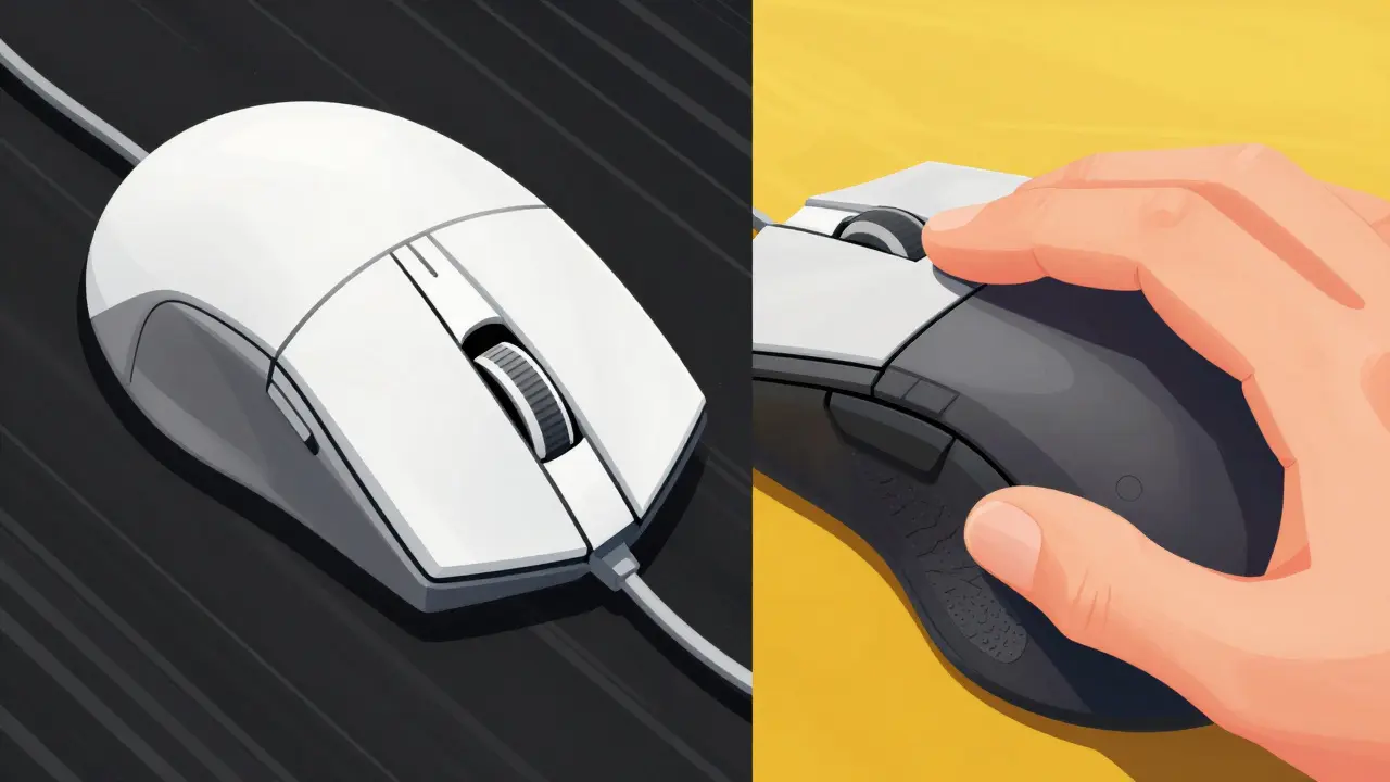 Сравнение глайдов для скольжения снизу и грипсов для контроля хвата сбоку мыши