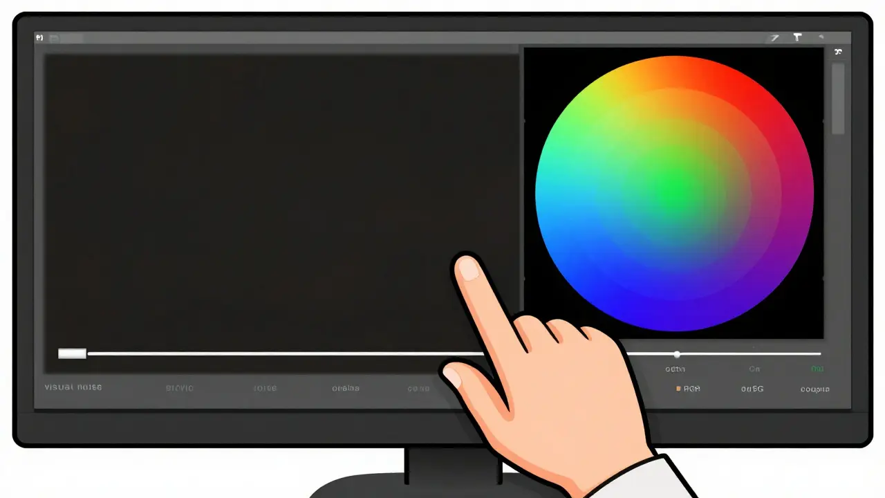 Сравнение изображения до и после калибровки монитора с ползунком настроек