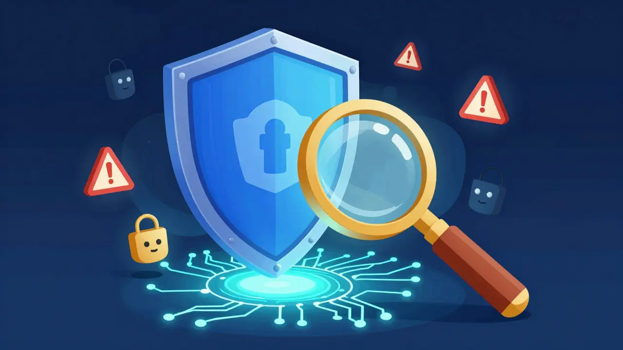 Стилизованный цифровой щит, блокирующий читы в компьютерной системе