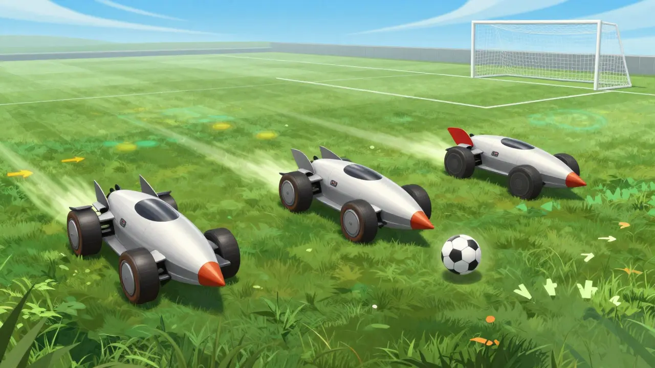 Три ракетных автомобиля на поле, демонстрирующие правильную тактическую ротацию