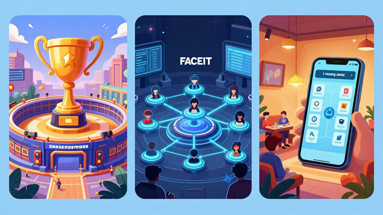 Три разные зоны киберспорта: стадион, цифровой хаб и уютный локальный клуб