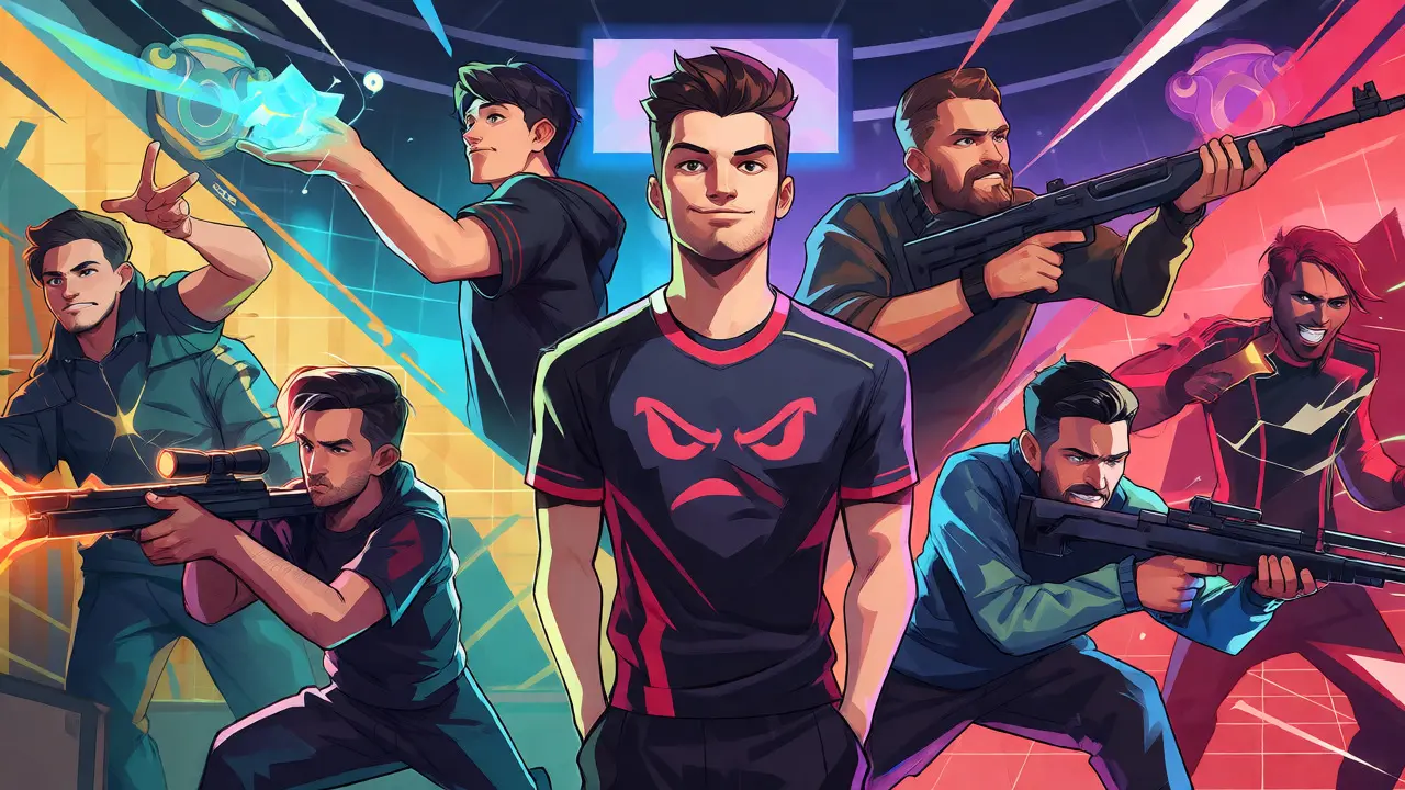 Монтаж персонажей из LoL, CS2 и VALORANT в стиле комиксов
